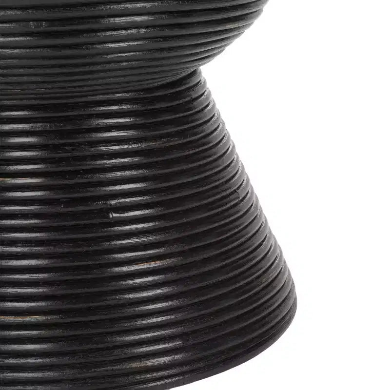 Table d'appoint ronde en rotin, noir vieilli