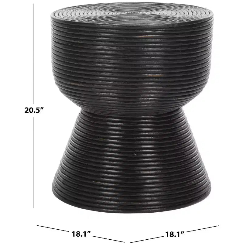 Table d'appoint ronde en rotin, noir vieilli