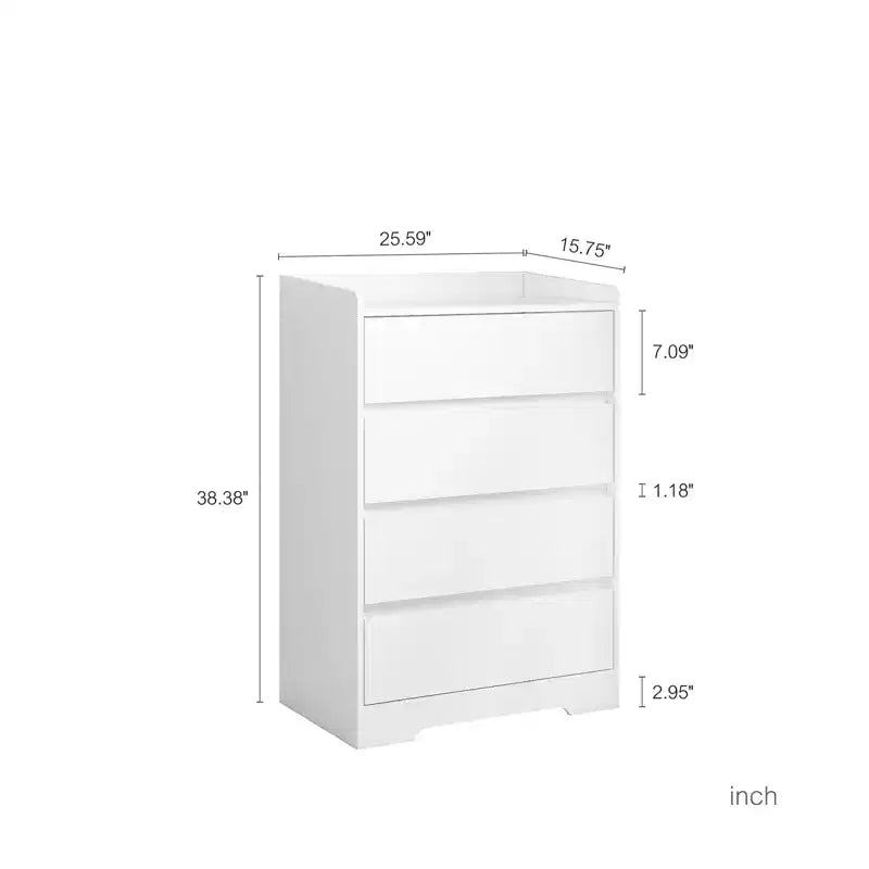 Commode 4 tiroirs, Commode sans poignée, Commode blanche pour chambre à coucher, Meuble en bois imperméable avec cadre robuste pour salon, entrée