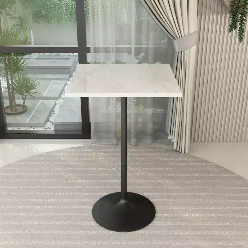 Table de salle à manger carrée de 68,5 cm de hauteur bar, plateau moderne en résine avec pied piédestal en acier noir, table hauteur comptoir pour cuisine, maison et pub