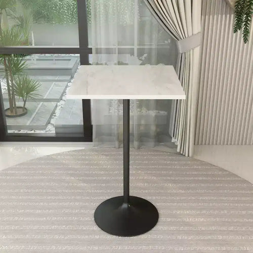 Table de salle à manger carrée de 68,5 cm de hauteur bar, plateau moderne en résine avec pied piédestal en acier noir, table hauteur comptoir pour cuisine, maison et pub
