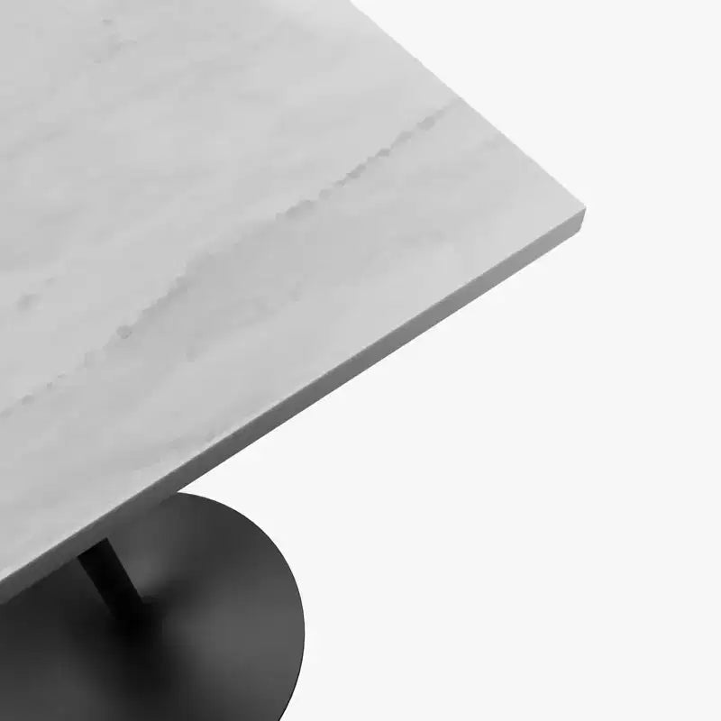 Table de salle à manger carrée de 68,5 cm de hauteur bar, plateau moderne en résine avec pied piédestal en acier noir, table hauteur comptoir pour cuisine, maison et pub