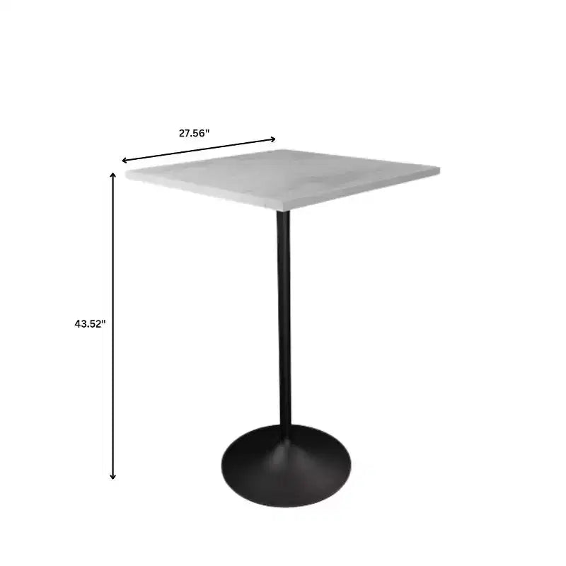 Table de salle à manger carrée de 68,5 cm de hauteur bar, plateau moderne en résine avec pied piédestal en acier noir, table hauteur comptoir pour cuisine, maison et pub