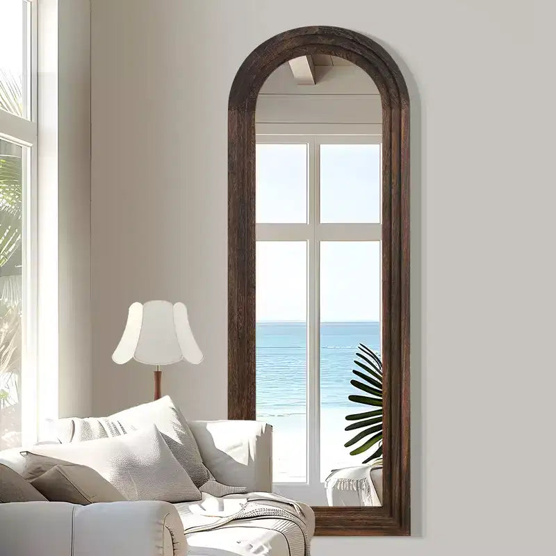 Miroir Mural Décoratif en Bois Cintrée avec Marchepied