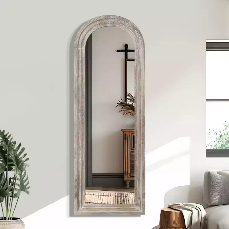 Miroir Mural Décoratif en Bois Cintrée avec Marchepied