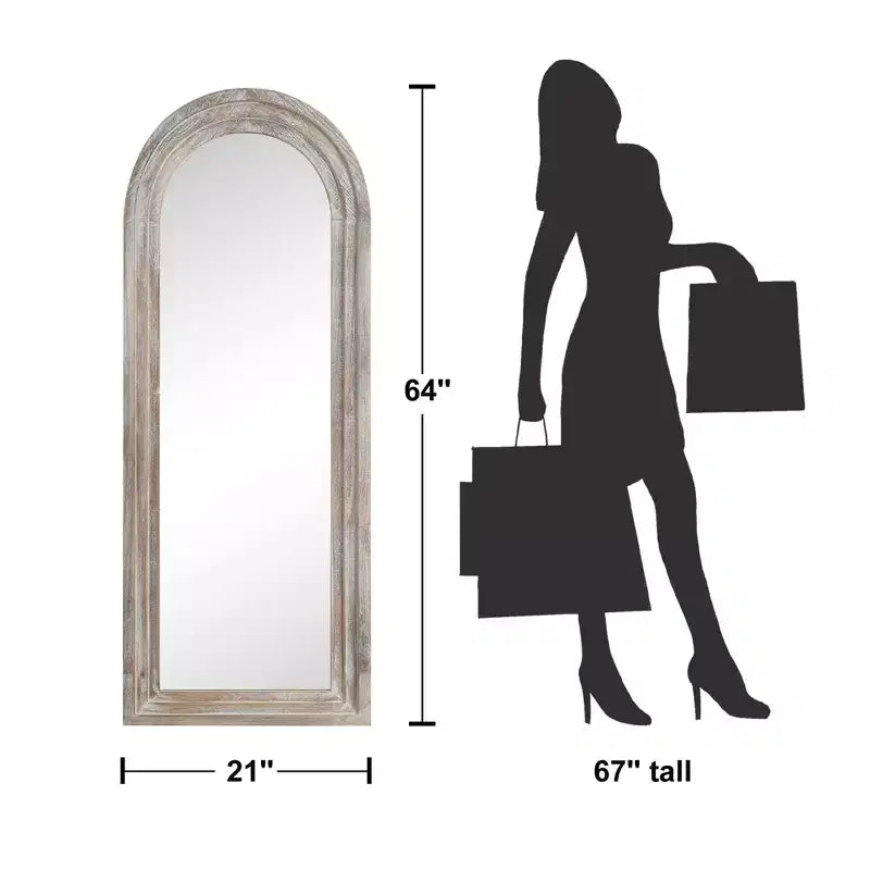 Miroir Mural Décoratif en Bois Cintrée avec Marchepied