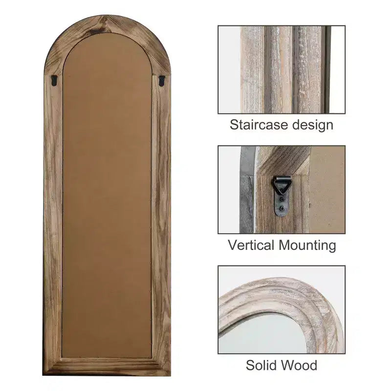 Miroir Mural Décoratif en Bois Cintrée avec Marchepied
