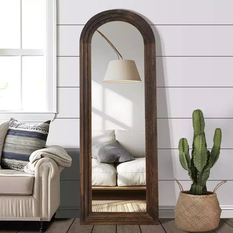 Miroir Mural Décoratif en Bois Cintrée avec Marchepied